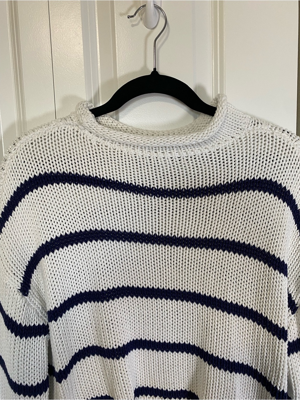 Wyeth White and Navy Striped Roll Neck Cropped Sweater - Picture 3 of 8